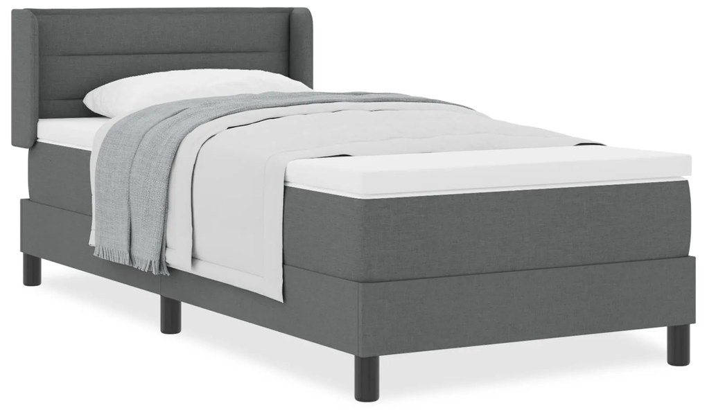 Cama Box vidaXL com Colchão Cinza Escuro 90x200 cm Tecido, Cabeceira c