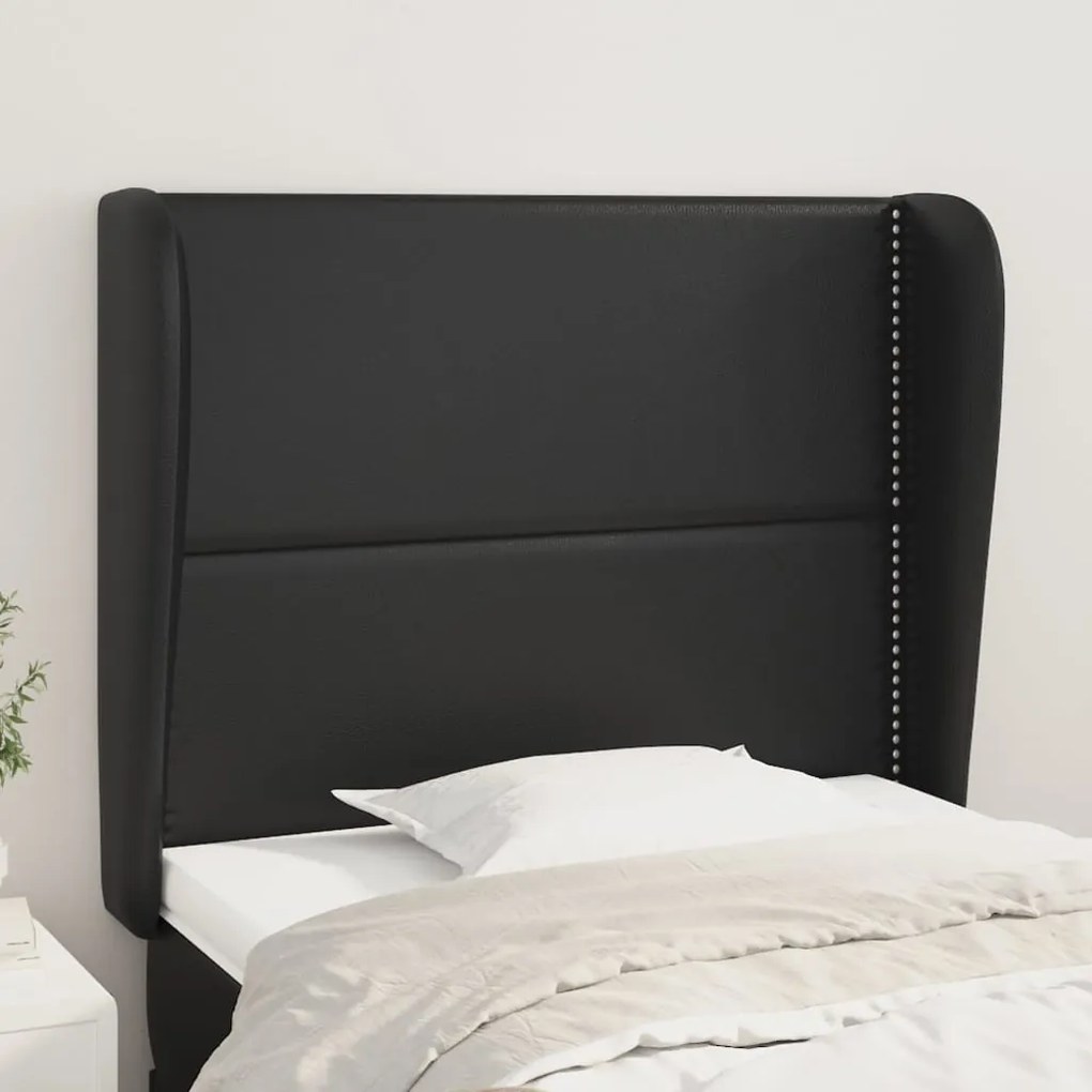 Cabeceira de cama c/ abas couro artif. 93x23x118/128 cm preto