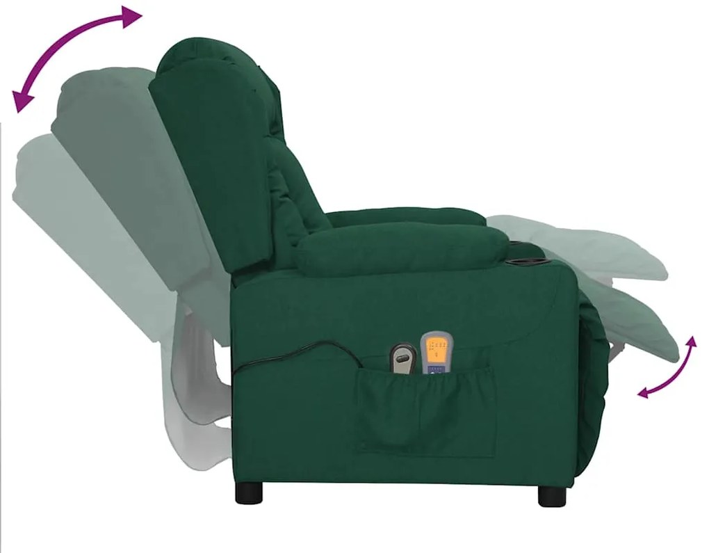 Poltrona de massagens elétrica tecido verde-escuro