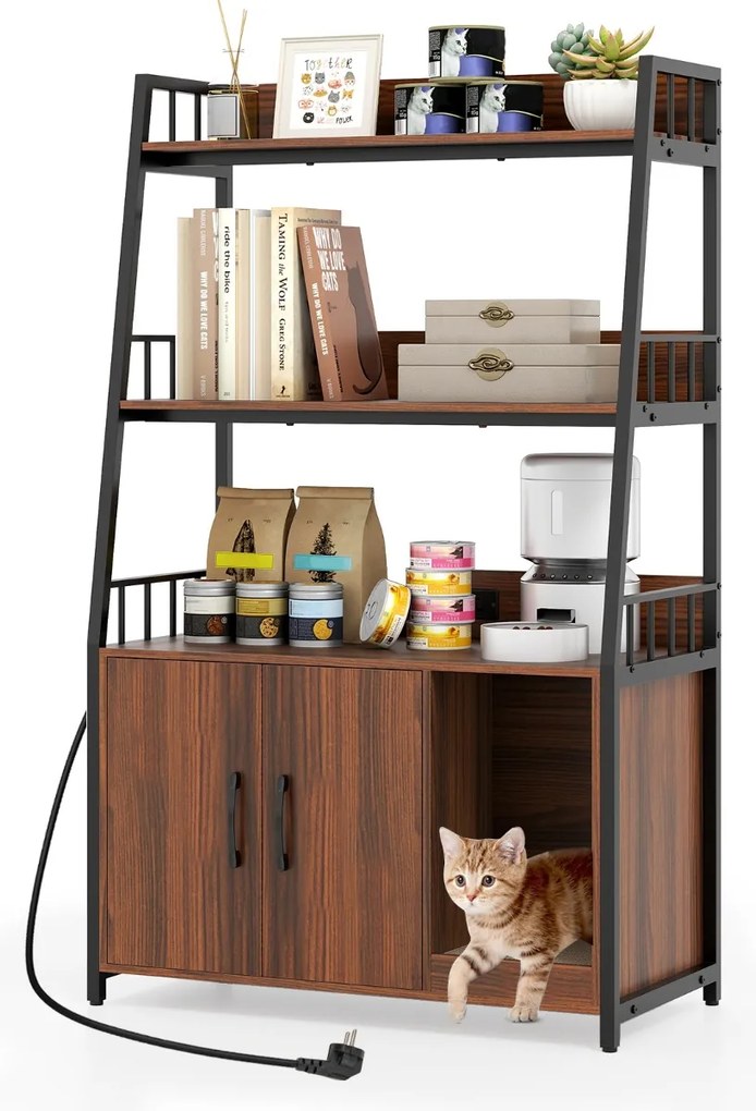 Móvel ocultos para gatos com estação de carregamento integrada tapete arranhador e casa de banho para animais de estimação 80 x 40 x 132 cm castanho
