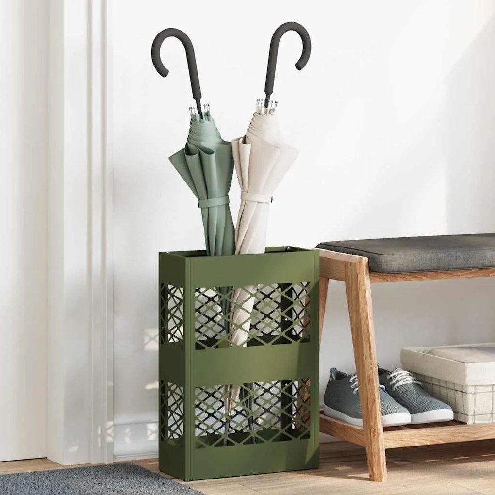 vidaXL Suporte de Guarda-Chuva Verde-Azeitona , 28x12x41 cm, de Aço