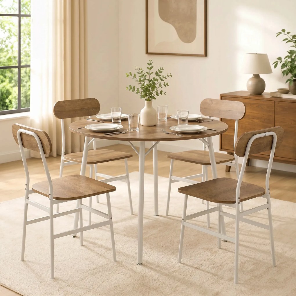 Conjunto de mesa de jantar com 4 cadeiras, mesa de cozinha para 4 pessoas, estrutura em metal, natural