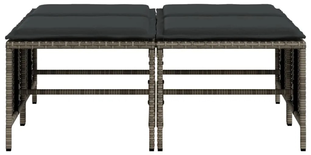 Bancos de jardim com almofadões 4 pcs vime PE cinzento