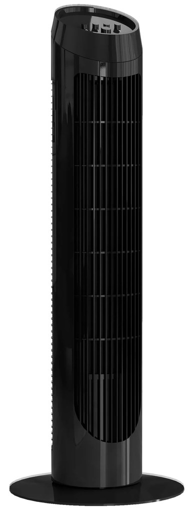 HOMCOM Ventoinha de Coluna 45W Ventoinha de Coluna Silenciosa com 3 Velocidades e Oscilação 70° para Sala Quarto Ø27x75 cm Preto