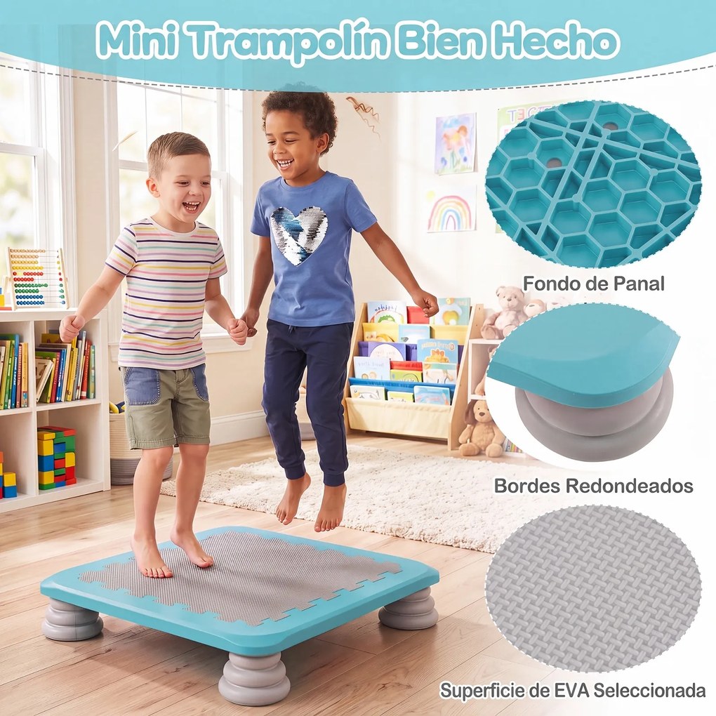 Mini-Trampolim Infantil, 65 x 65 x 13 cm, Superfície Antiderrapante, Azul
