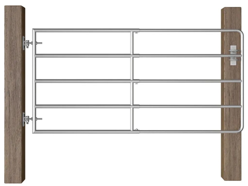 vidaXL Portão para campo 5 barras aço (95-170)x90 cm prateado