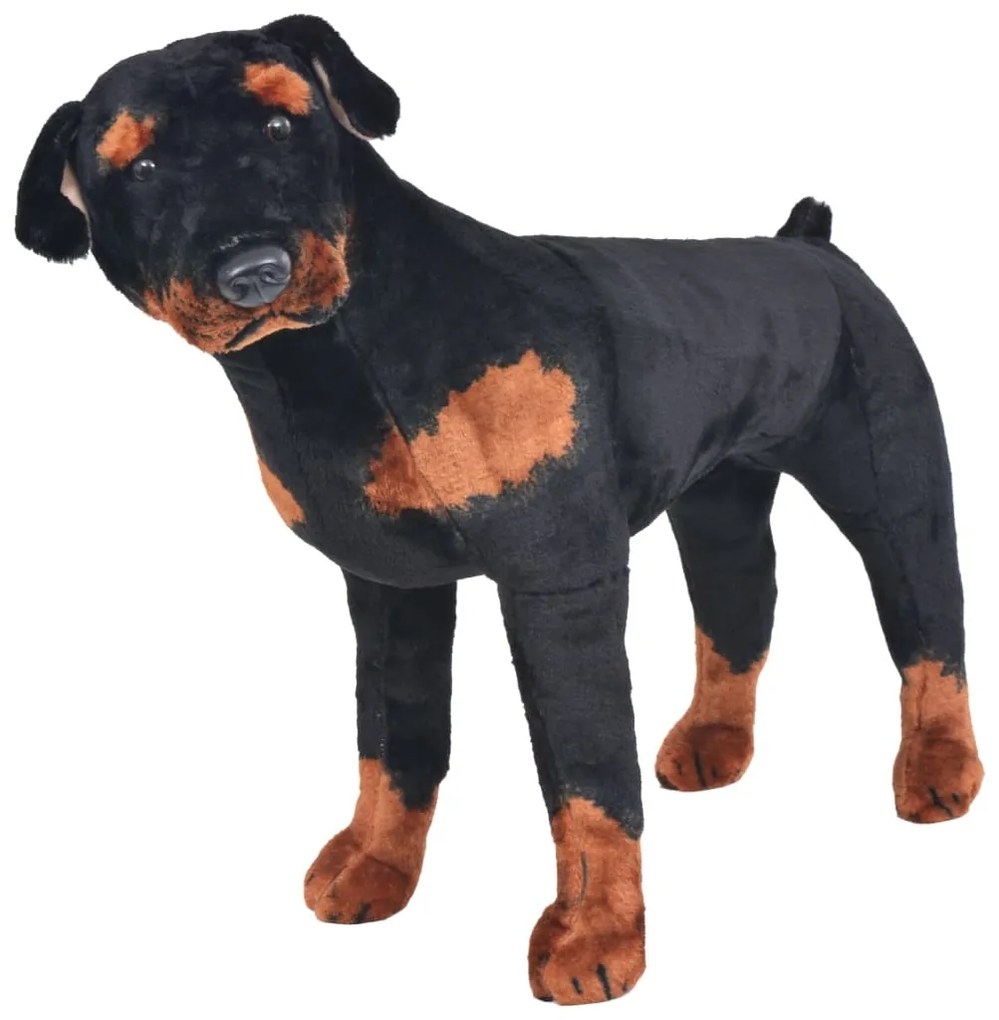 vidaXL Brinquedo de montar cão rottweiler peluche preto e castanho XXL