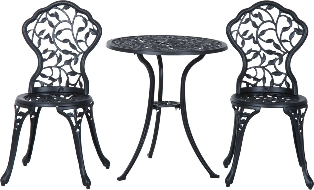 Conjunto de bistro de 3 peças com 2 cadeiras e 1 mesa redonda de estilo antigo, para jardim, terraço ou varanda, preto FR