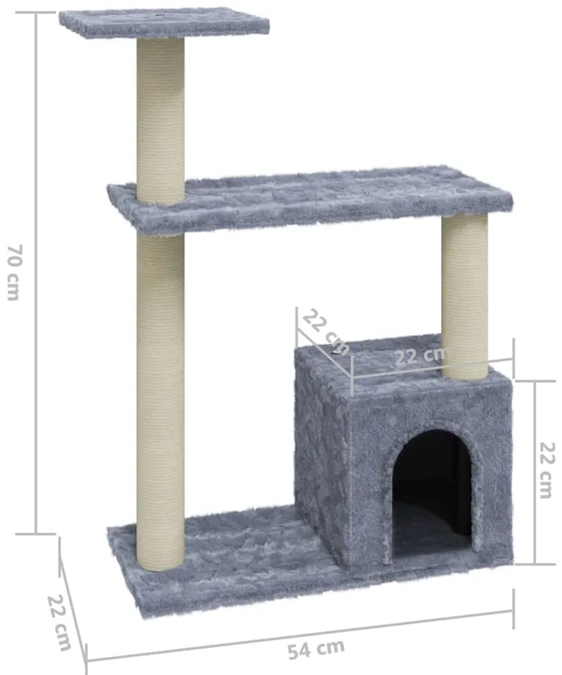 Árvore p/ gatos c/ postes arranhadores sisal 70 cm cinza-claro