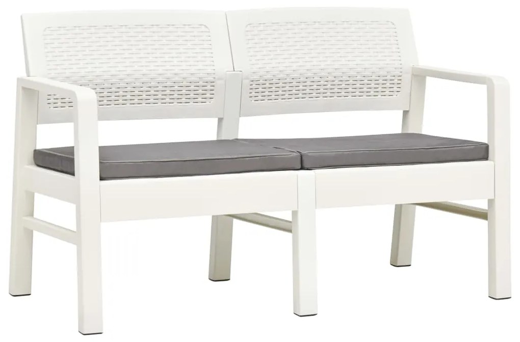 48821 vidaXL Banco jardim 2 lugares c/ almofadões 120 cm plástico branco