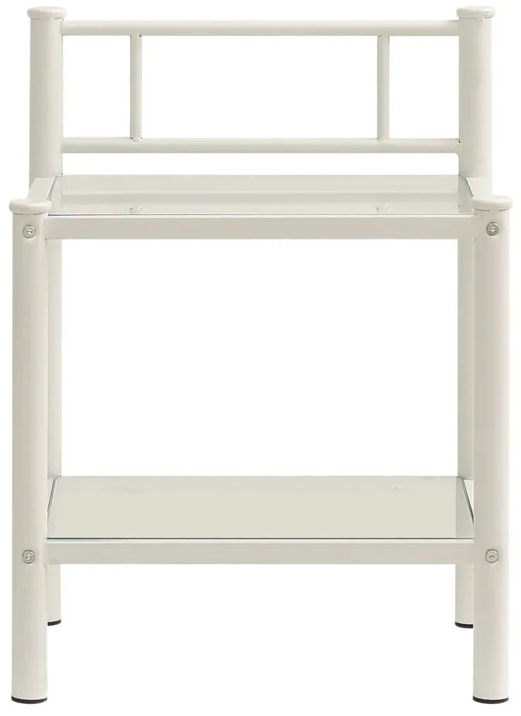 Mesas de cabeceira 2 pcs metal branco e vidro transparente