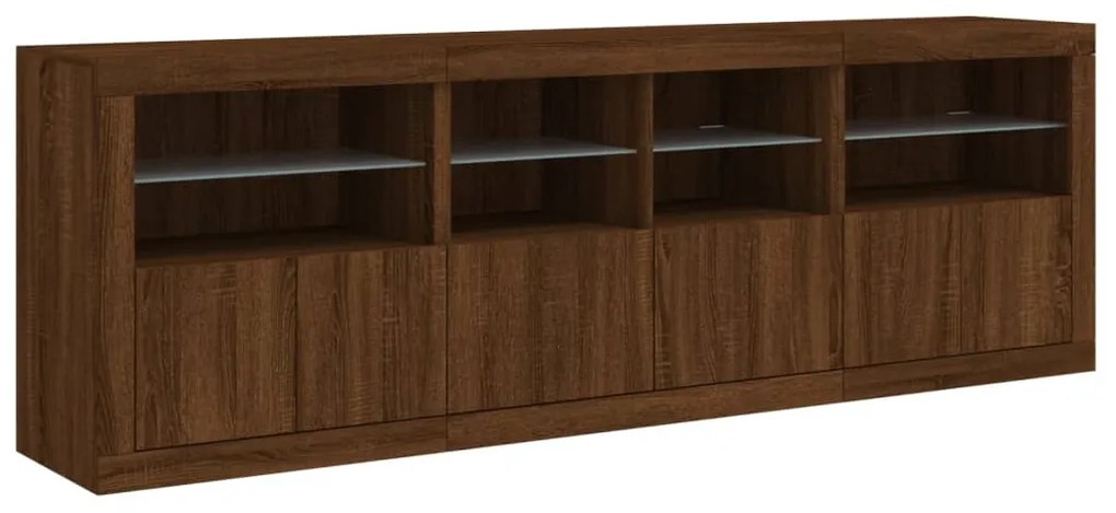Aparador com luzes LED 202x37x67 cm carvalho castanho