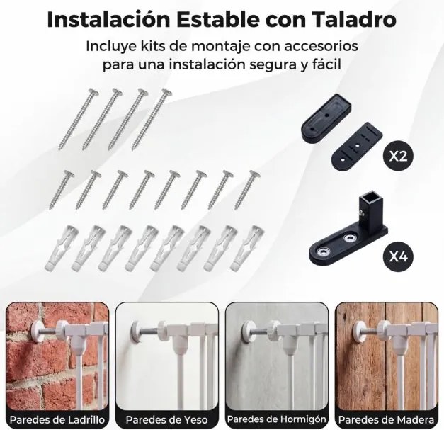 Barreira de segurança para crianças ou animais com 3 painéis metálicos 74,5-198 x 74,5 cm, bloqueio duplo e abertura bidirecional, branca