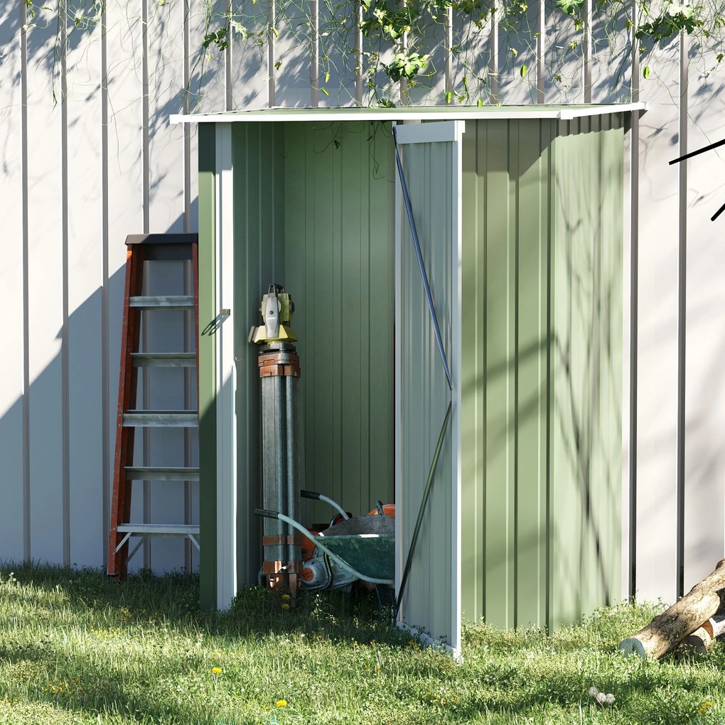 Abrigo de Jardim 1,07㎡ 142x84x189 cm Abrigo de Armazenamento Abrigo de Ferramentas com Teto Inclinado e Porta Verde Claro