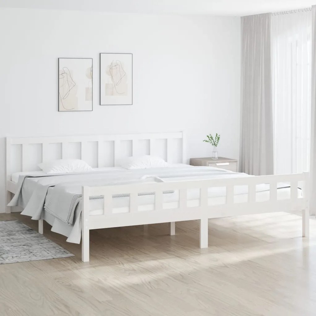 810695 vidaXL Estrutura de cama super king pinho maciço 180x200 cm branco