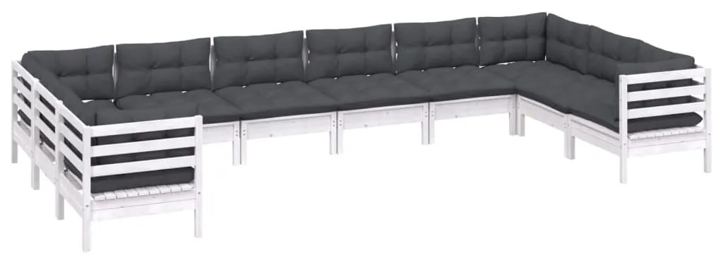 10 pcs conjunto lounge de jardim c/ almofadões pinho branco