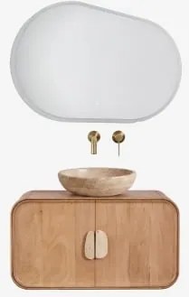 Conjunto De Móvel De Casa De Banho Suspenso 95x45 Cm Em Madeira De Manga E Pedra Natural Kivalina Travertino - Madeira De Mangueira & - Sklum