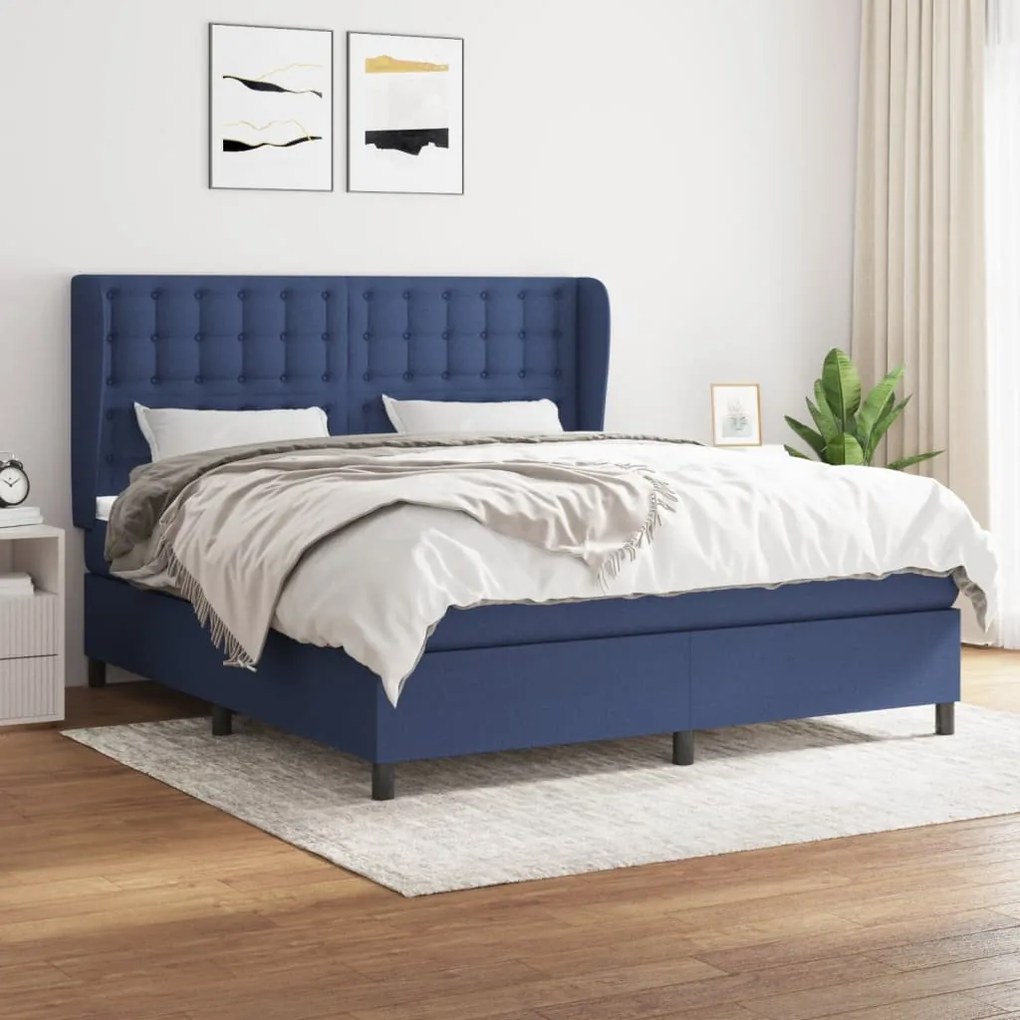 vidaXL Cama com molas/colchão 160x200 cm tecido azul