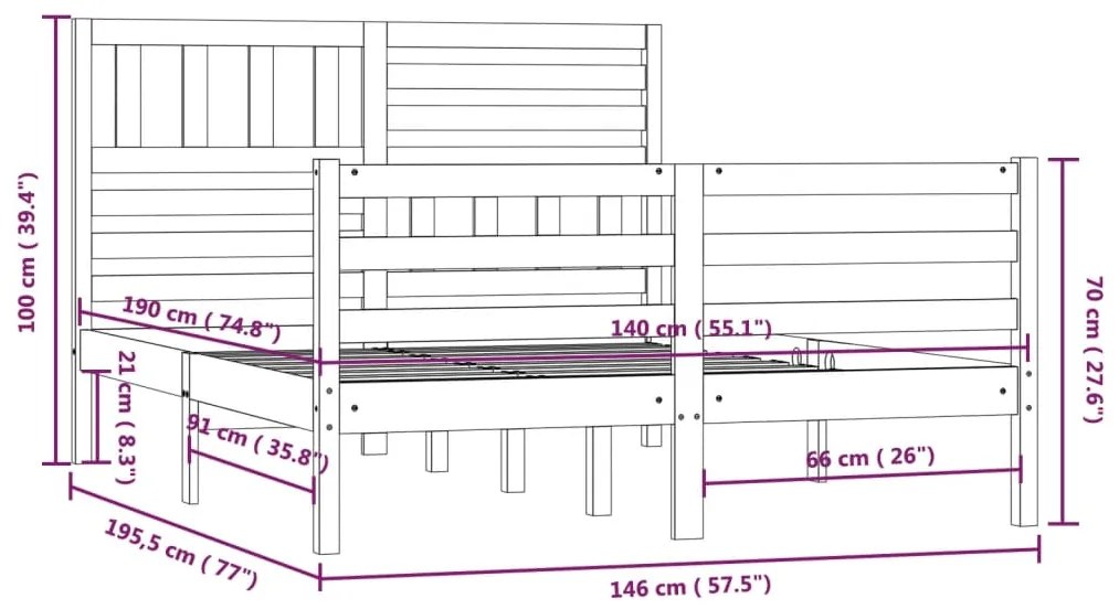 Estrutura de cama 140x190 cm madeira maciça branco