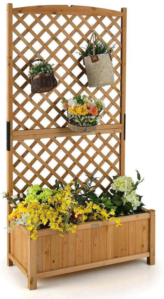 Canteiro de jardim elevado com treliça superior e lateral para jardim