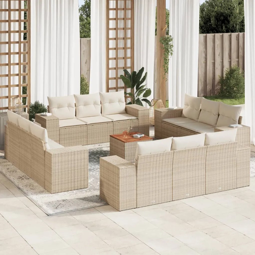 13 pcs conjunto de sofás p/ jardim com almofadões vime PE bege