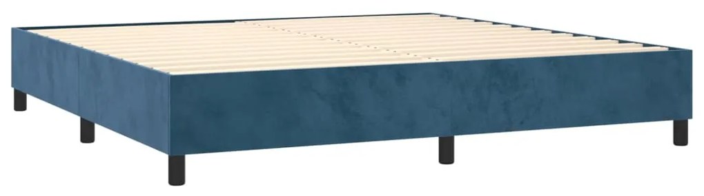 Cama box spring c/ colchão/LED 200x200 cm veludo azul-escuro