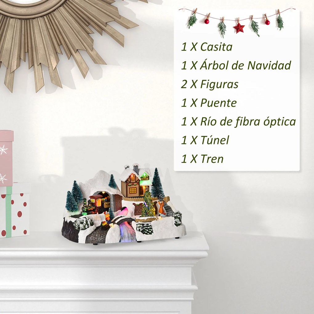 HOMCOM Aldeia de Natal com Luzes LED Árvore Giratória e Música Decoração de Natal 30x19x19,5cm Multicor