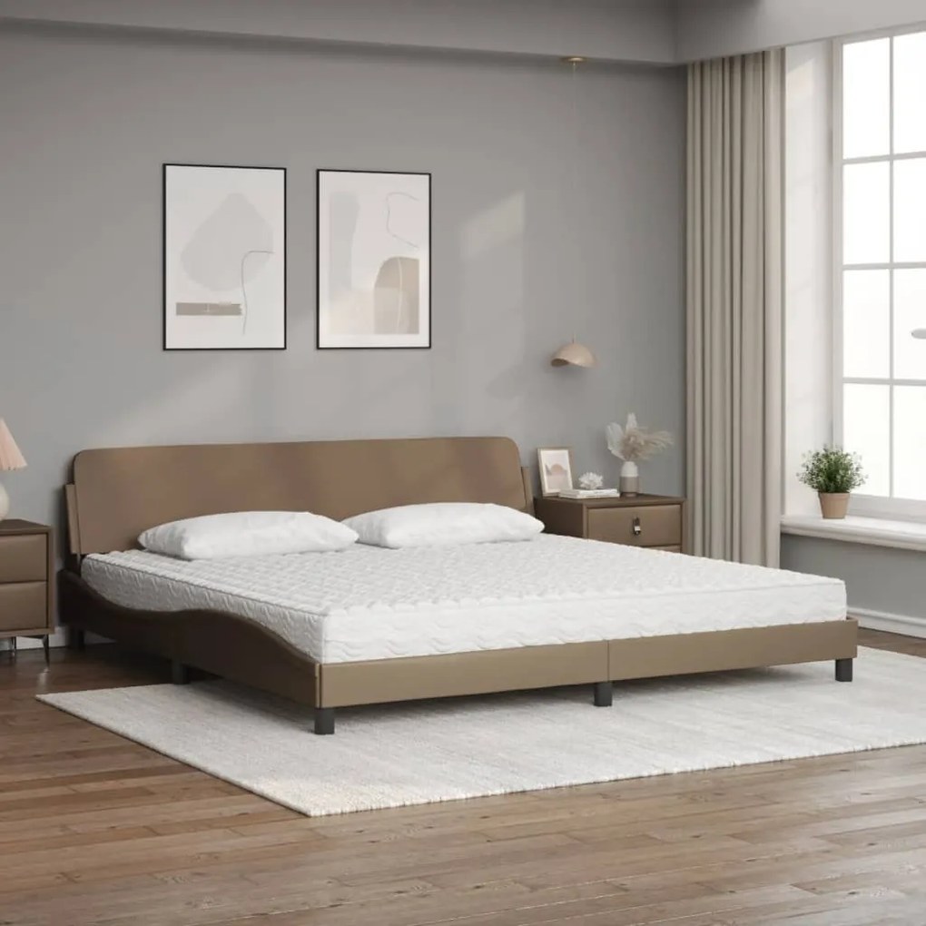 Cama com colchão 200x200 cm couro artificial cappuccino
