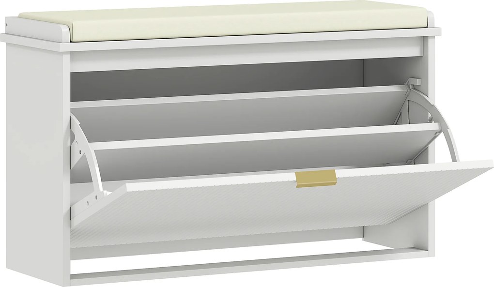 HOMCOM Banco Sapateira 80 cm Móvel Estreito com Assento Estofado Caixa Rebatível Painel de Ripas Branco | Aosom Portugal