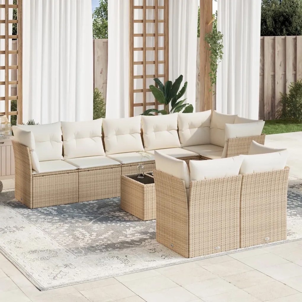 vidaXL 9 pcs conjunto de sofás p/ jardim com almofadões vime PE bege
