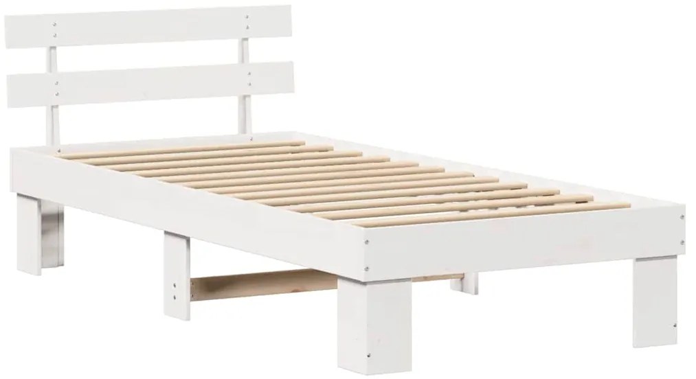 Estrado de Cama com Cabeceira Branca 90x190 cm Madeira Sólida de Pinho