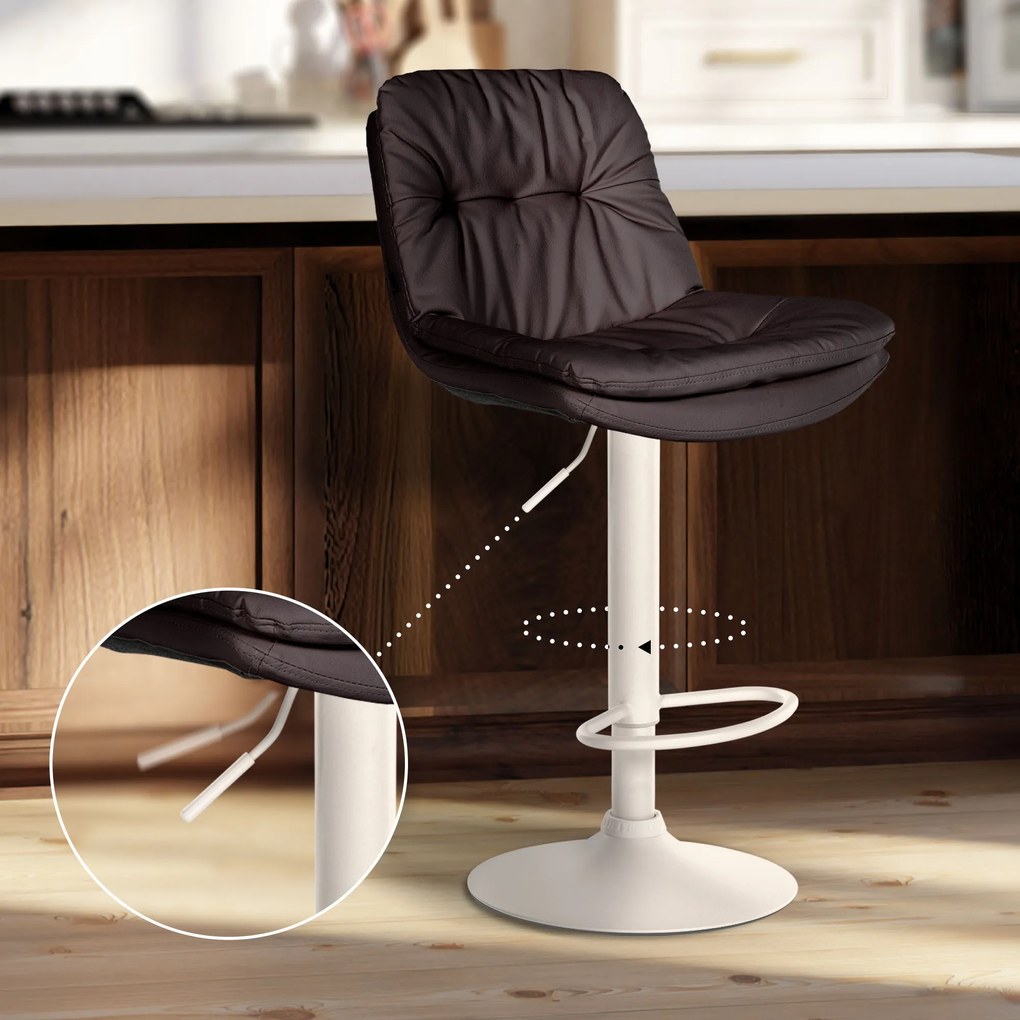 Banco de bar em couro sintético com estrutura branca 92-113 x 46 x 54 cm castanho