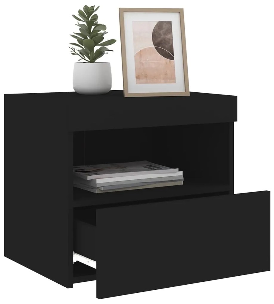 Mesa de cabeceira com luzes LED 50x40x45 cm preto