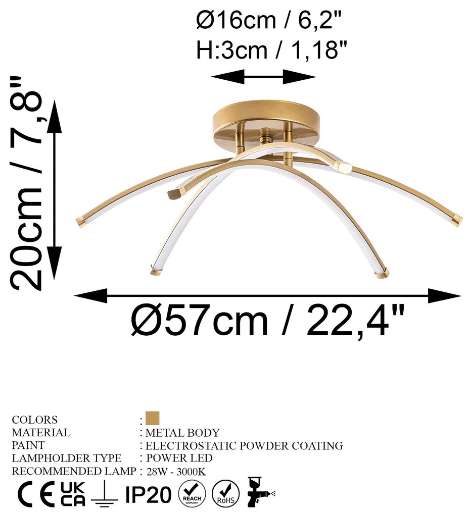 Candeeiro de Teto Ledbanana – Dourado – 57 cm x 20 cm x 57 cm