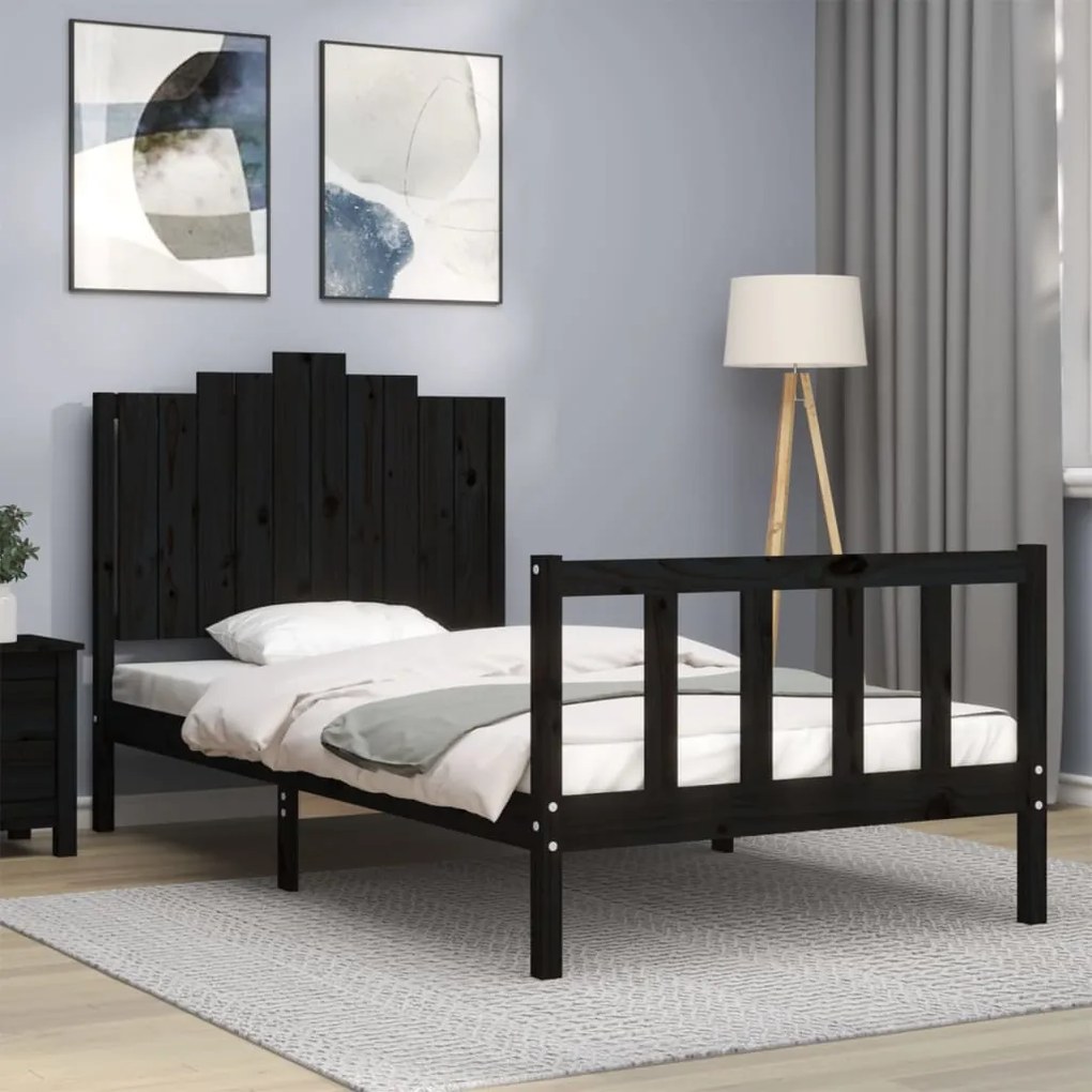 Estrutura de cama com cabeceira 100x200 cm madeira maciça preto