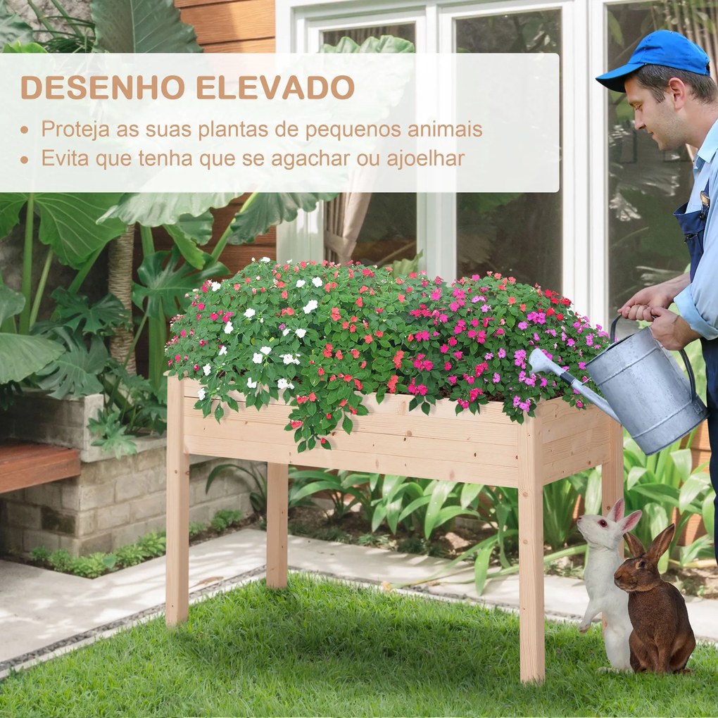 Outsunny Horta Elevada de Madeira 122,5x56,5x76cm Mesa de Cultivo com