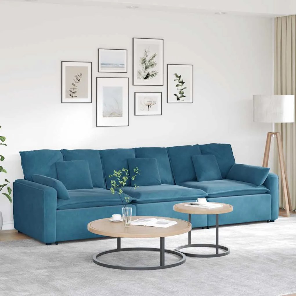 vidaXL Sofá modular com almofadas azul