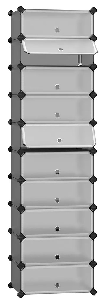 SONGMICS Sapateira com encaixe, organizador retangular de armazenamento, unidade de prateleira modular faça você mesmo com 10 compartimentos, 40 x 30 x 17 cm para cada compartimento, guarda-roupa de plástico com portas, cinza LPC010G01