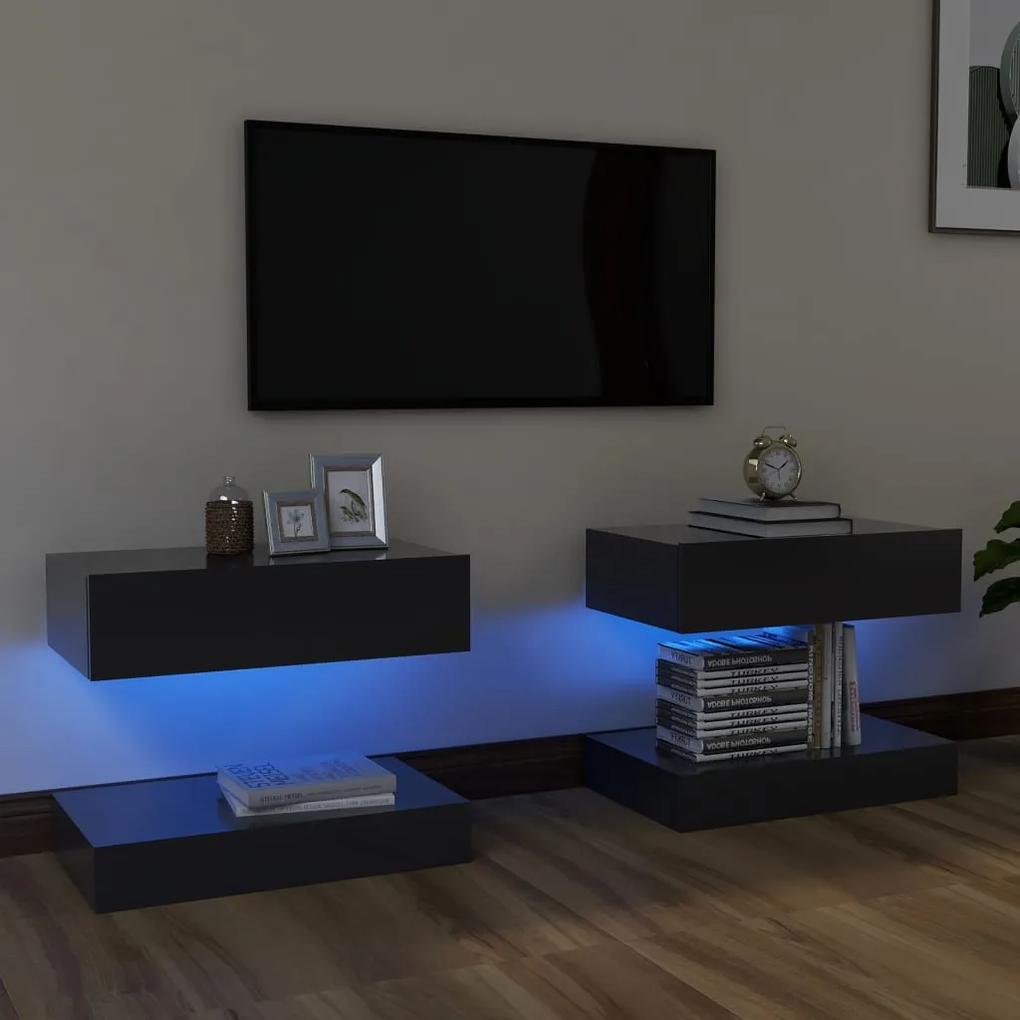 Móveis de TV com luzes LED 2 pcs 60x35 cm cinzento