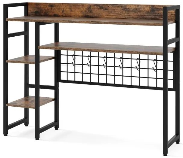 Prateleira de mesa de 4 níveis com painel de grade de metal e organizador de 6 ganchos para monitores de computador de até 32" branco