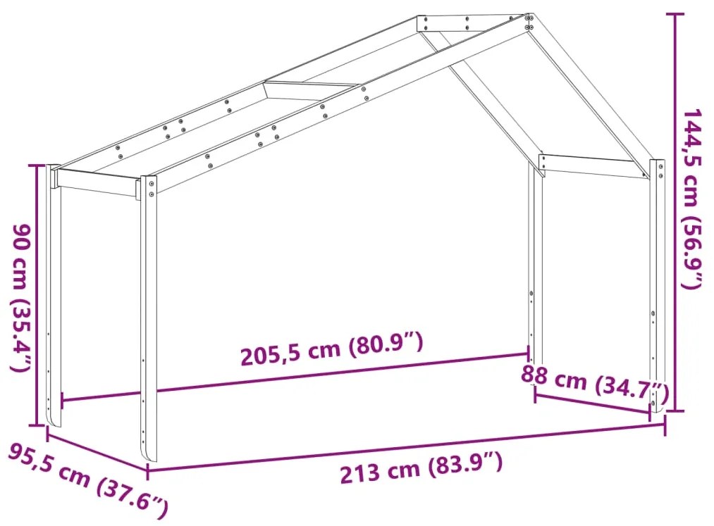 Telhado de cama infantil 213x95,5x144,5 cm madeira pinho maciça