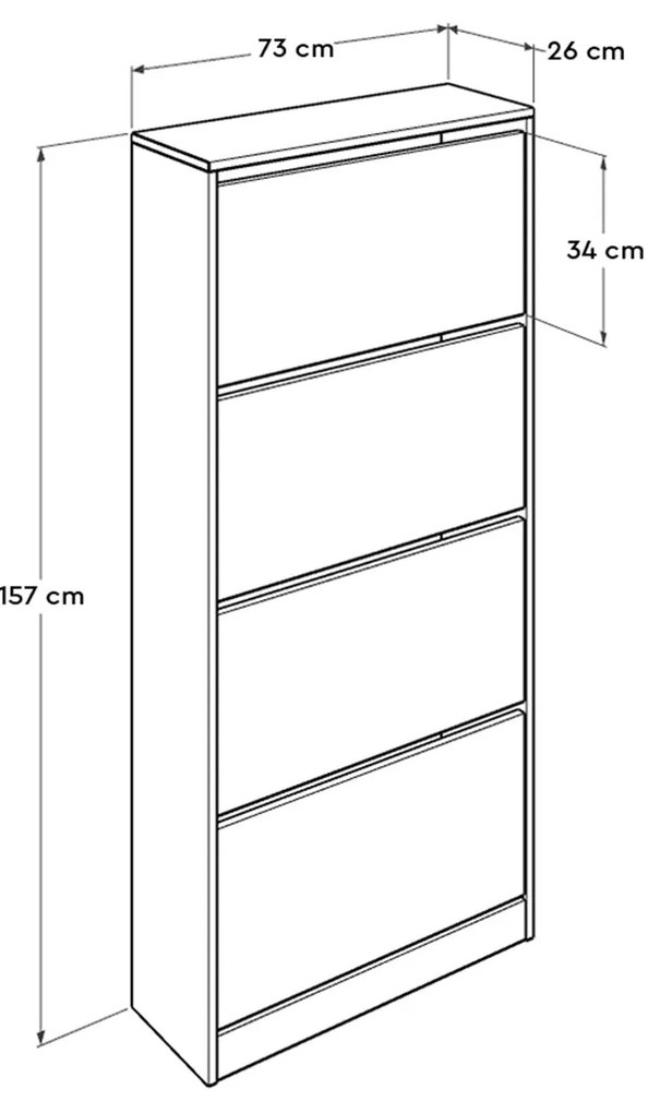 Sapateira "Elegance" com 4 Divisórias - 73 x 157 x 26 cm - Branco - De