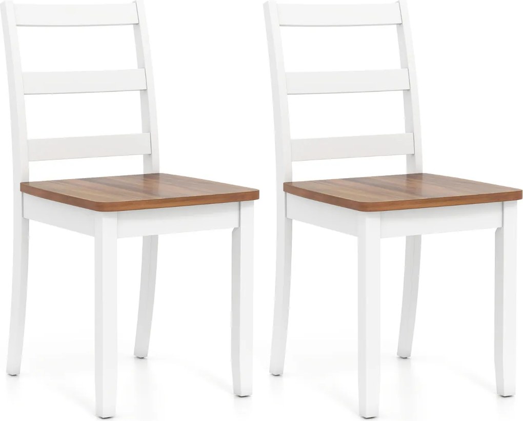 Conjunto de 2 cadeiras de jantar (MESA NÃO INCLUIDA) com pernas em madeira de borracha, encosto alto curvo, branco e castanha