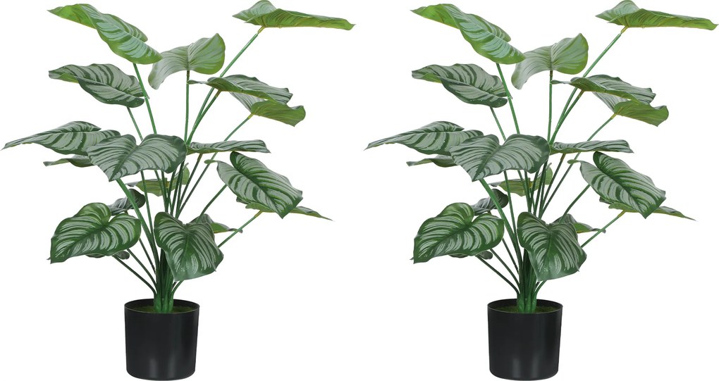 Conjunto de 2 plantas artificiais de interior com 65 cm, árvore artificial com vaso de plástico e acabamento flocado, verde