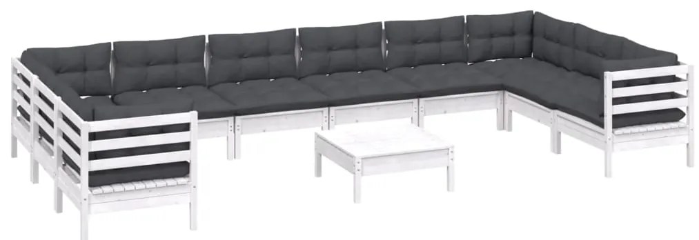 11 pcs conjunto lounge de jardim c/ almofadões pinho branco