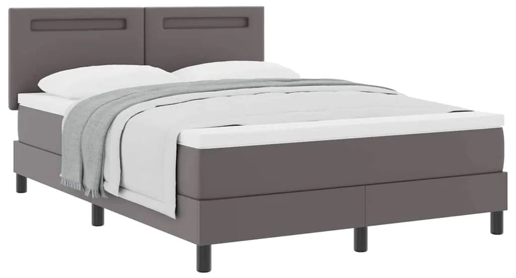 Cama Box com Colchão em Cinza - 140x200 cm, Couro Sintético