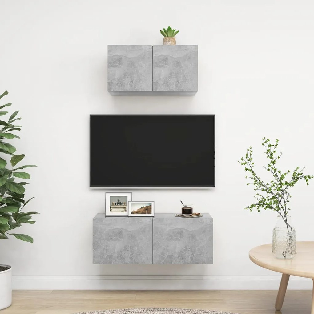 2 pcs conjunto de móveis de TV derivados madeira cinza cimento