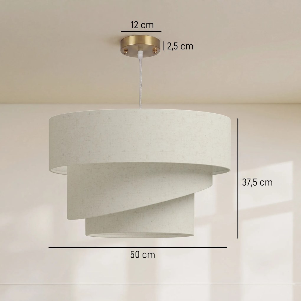 Candeeiro Suspenso com 3 Abajures, 50 x 50 x 37,5 cm, Altura Regulável, Bege
