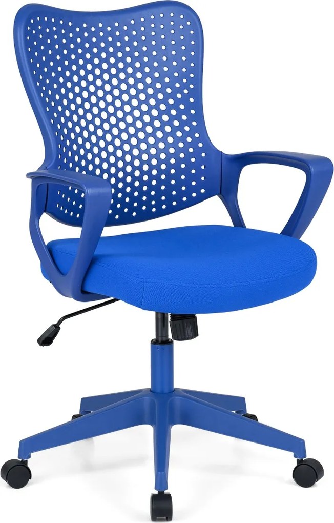 Cadeira de escritório ergonómica com braços, almofada acolchoada e encosto respirável, modelo «Borboleta», para estudar e trabalhar, azul