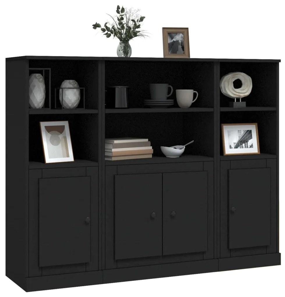 Aparadores altos 3 pcs derivados de madeira preto